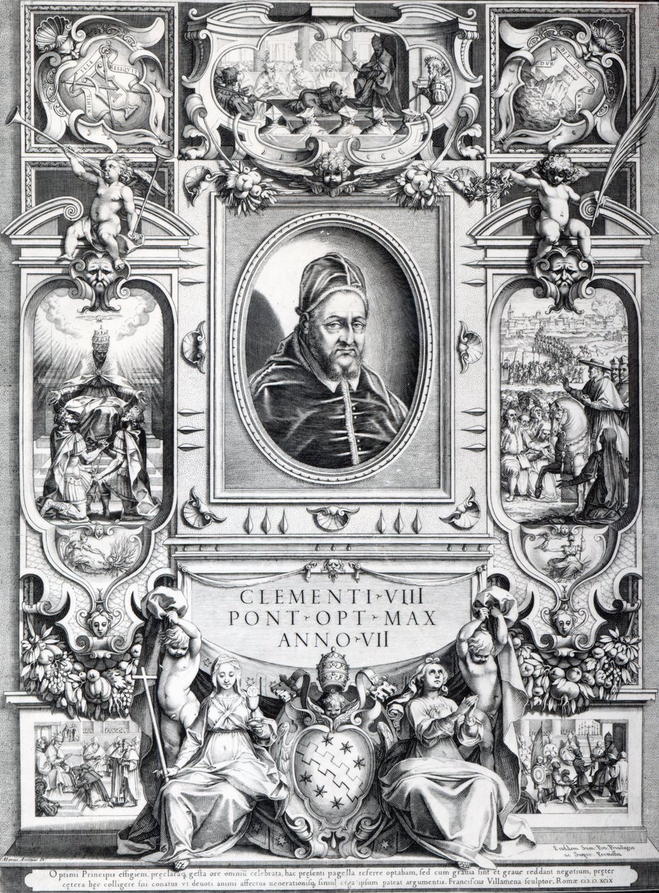 Pave Clemens VIII, omgivet af scener fra hans liv af Francesco Villamena