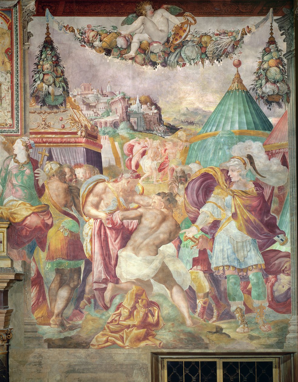 Marcus Furius Camillus (447-365 f.Kr.) straffede mesteren af Falerii i 394 f.Kr., fra Sala dell