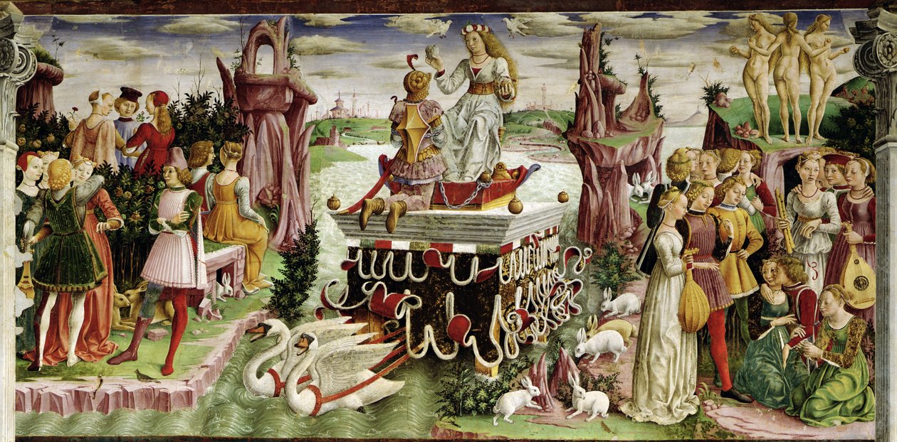 The Triumph of Venus: April fra Månedens Rum, ca. 1467-70 (detalje af 237993) af Francesco del Cossa
