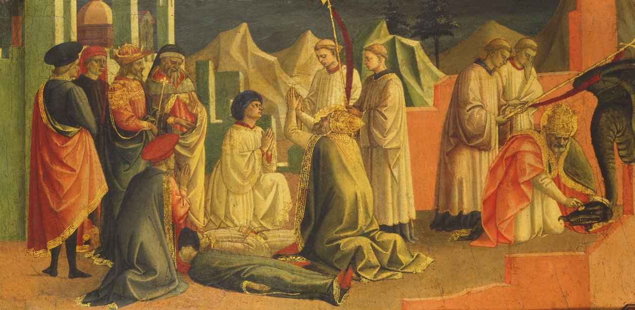 Historien om Saint Sylvester (tempera på panel) af Francesco di Stefano Pesellino