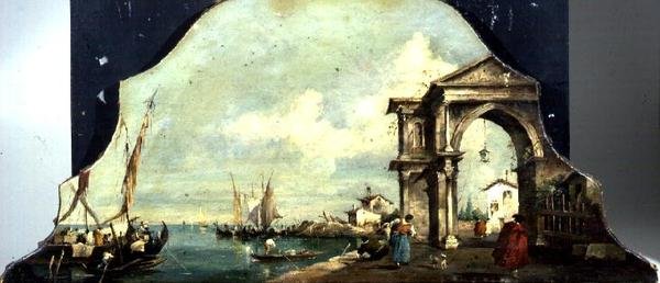 Capriccio venetiansk havneudsigt af Francesco (after) Guardi