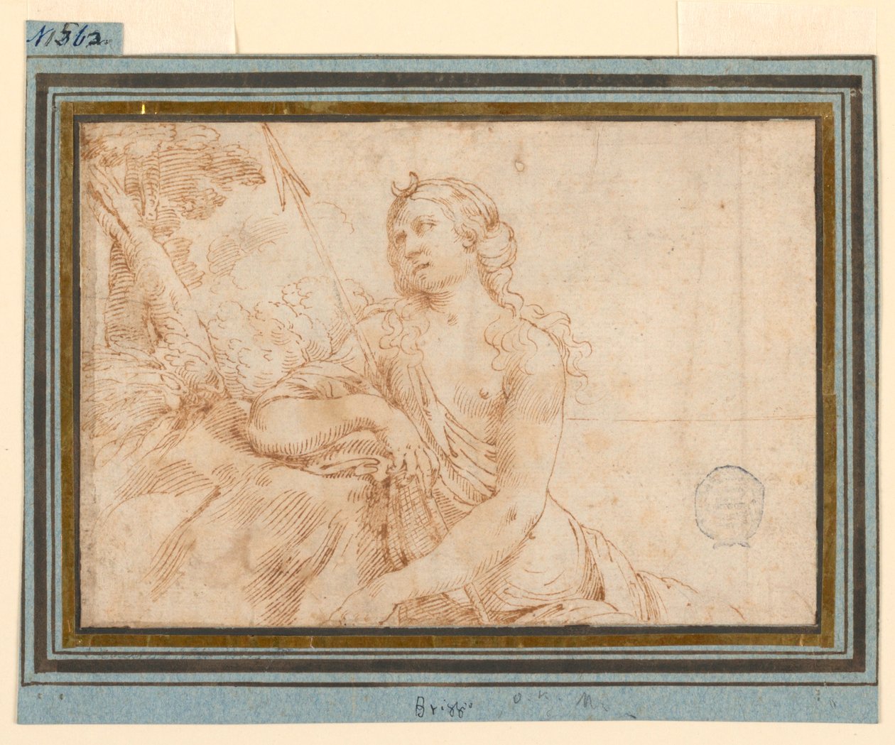 Gudinden Diana, der læner sig op af et udspring af Francesco Brizzi