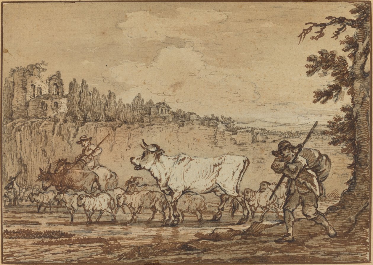 Hyrde krydser en flod af Francesco Casanova