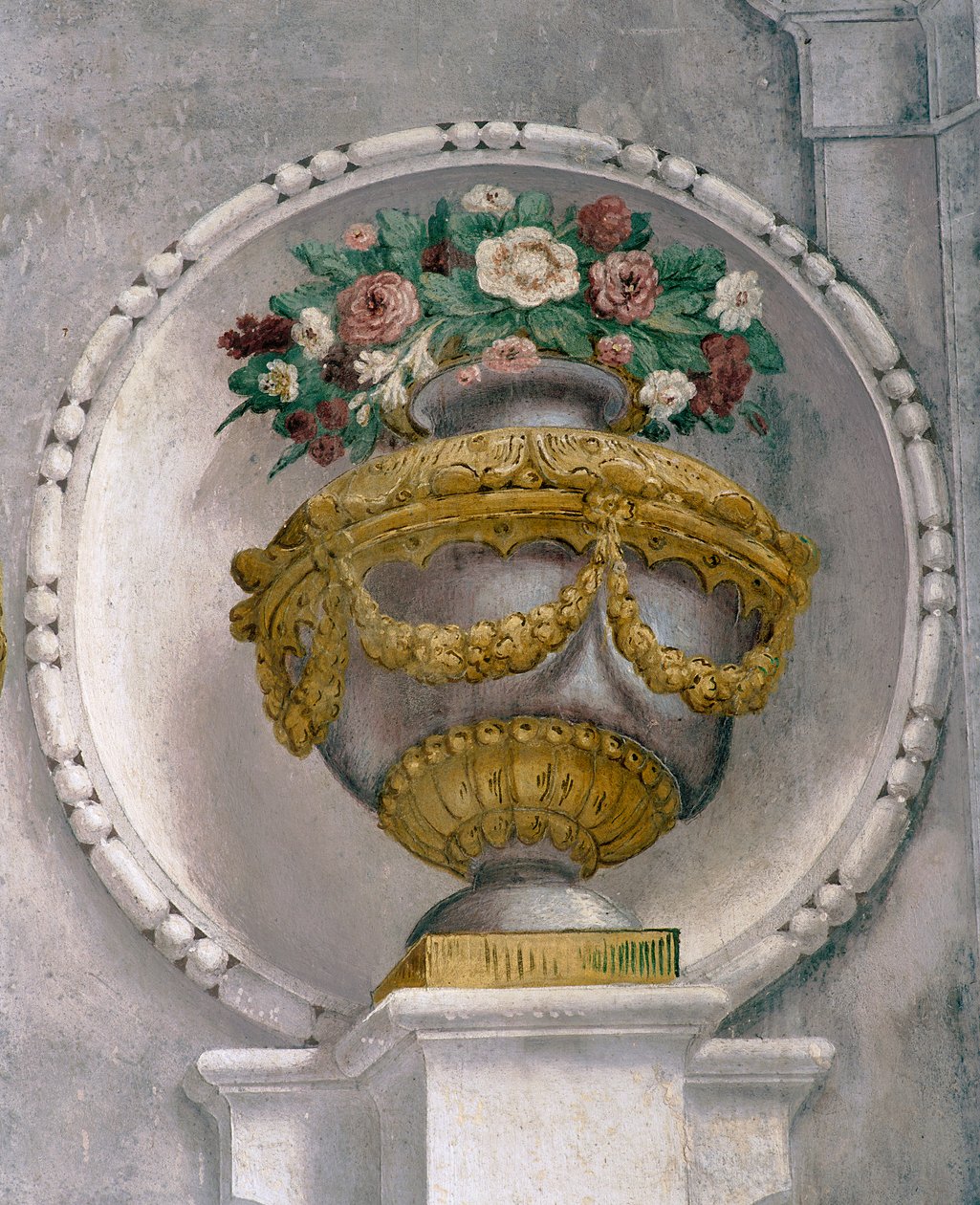 Vase med blomster (fresko) af Francesco Ferrari