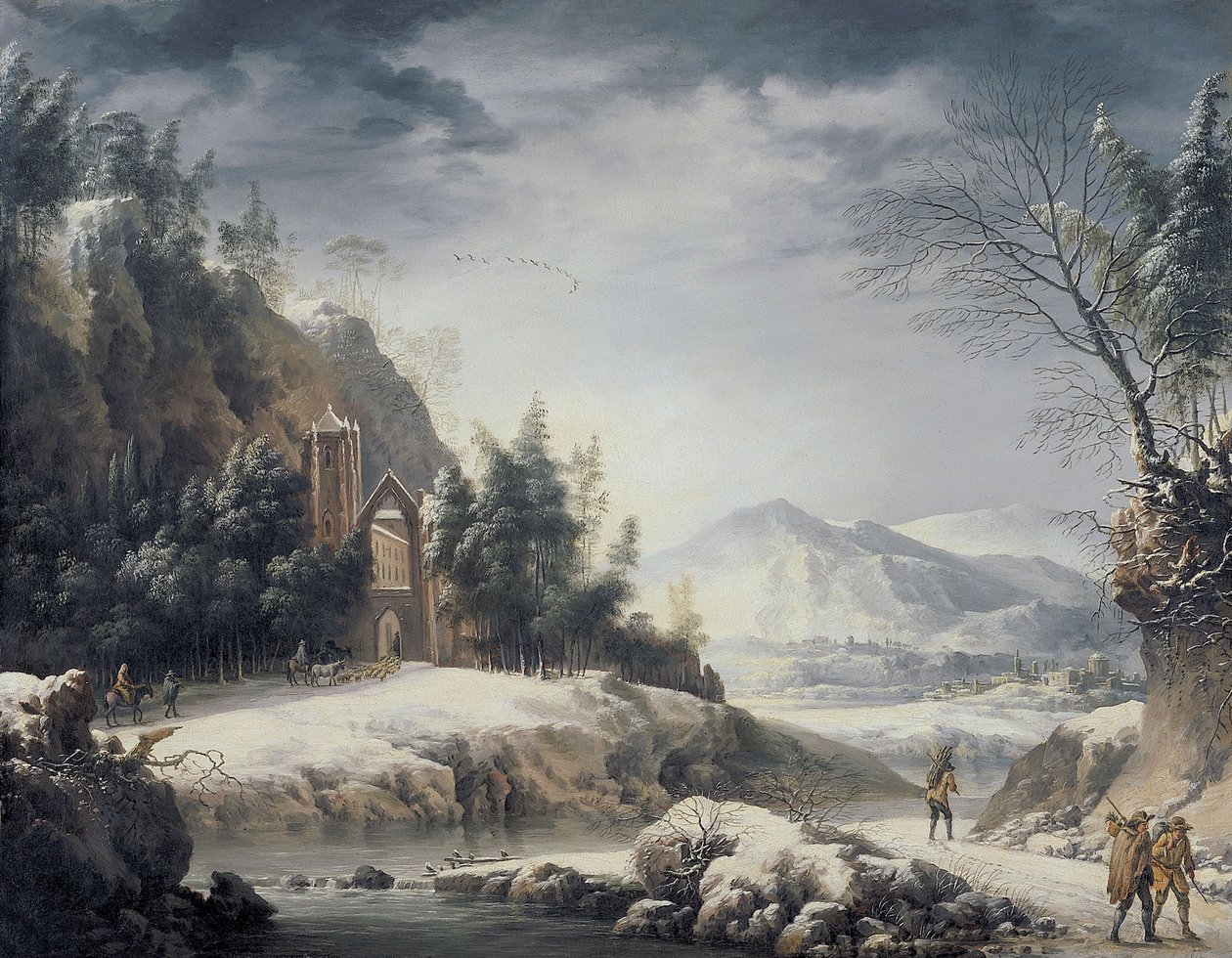Vinterlandskab med figurer af Francesco Foschi