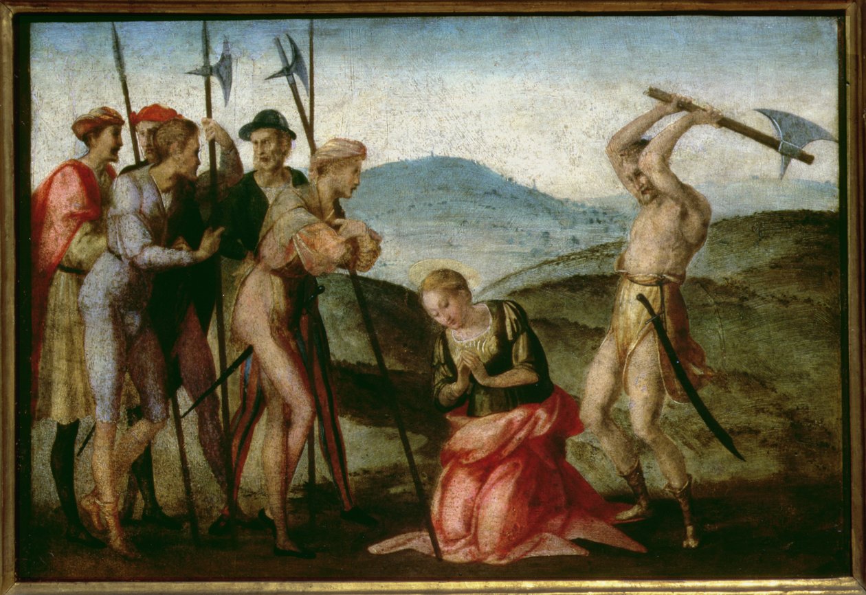 En kvindelig helliges martyrium (panel) af Francesco Granacci