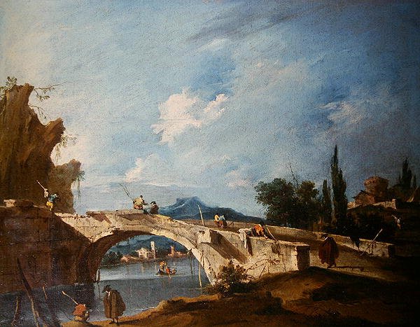 A River Landscape (olie på lærred) af Francesco Guardi