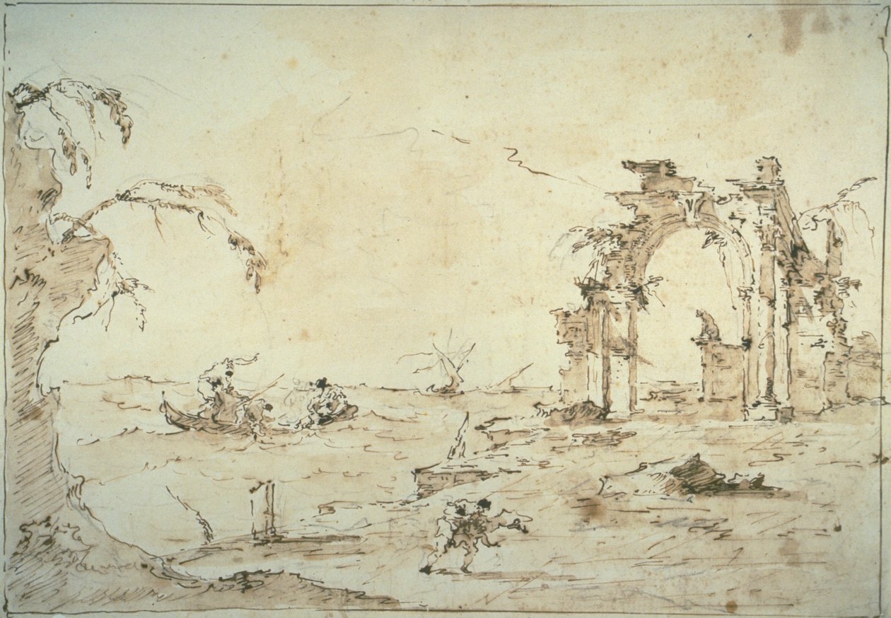 Capriccio med en squall på lagunen af Francesco Guardi