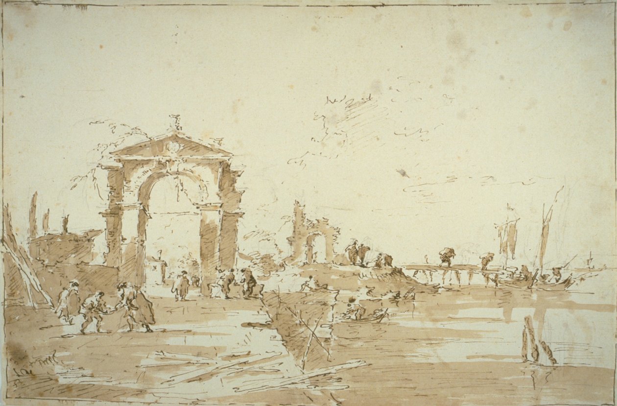 Gateway nær en landingsbro af Francesco Guardi