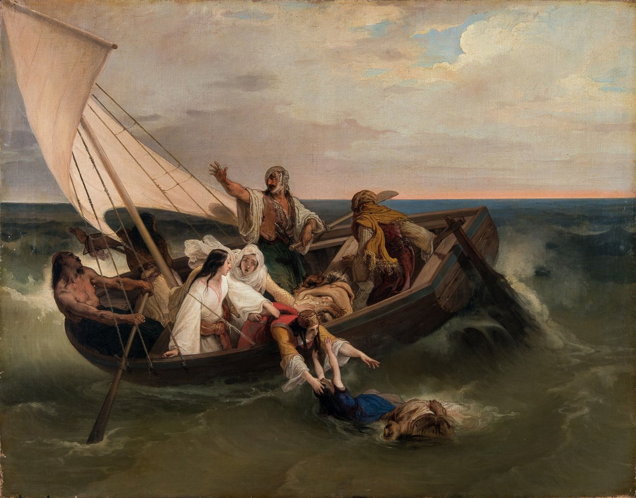 Båd med græske flygtninge, 1834. af Francesco Hayez