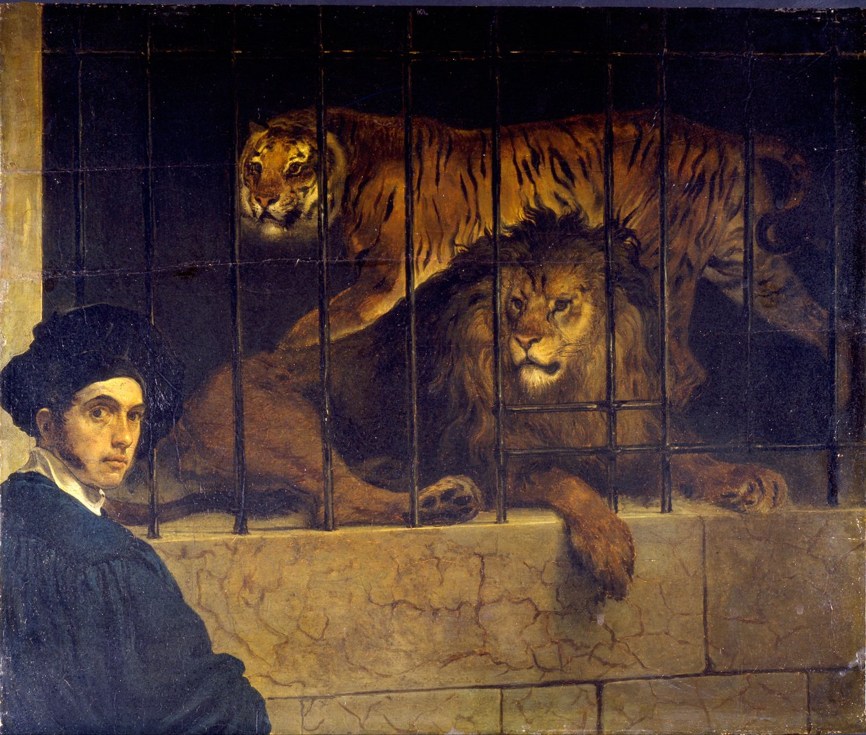 Selvportræt med tiger og løve af Francesco Hayez