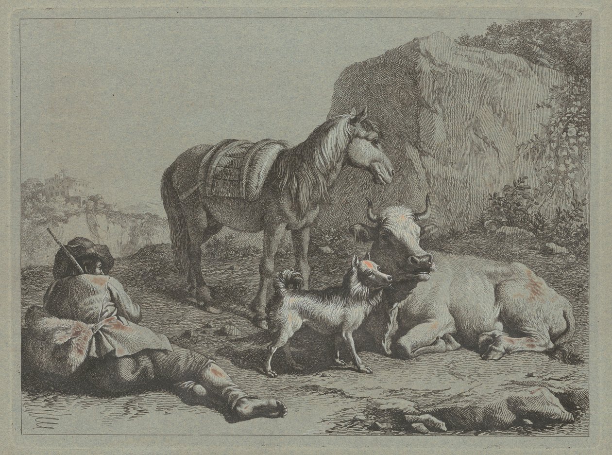 liggende hyrde med en sæk, ca. 1763. af Francesco Londonio