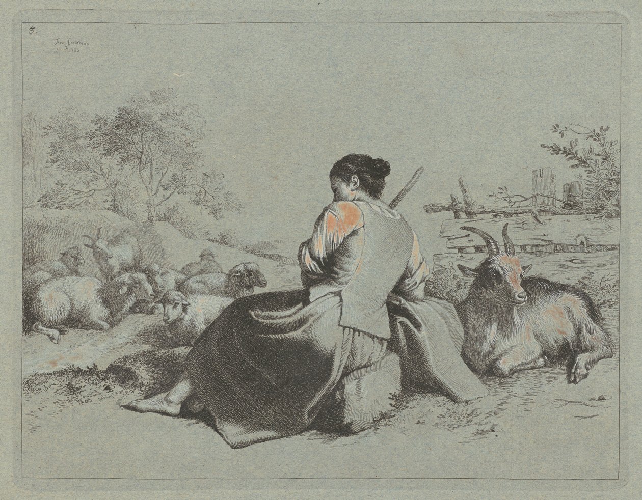 Siddende hyrdinde, 1762. af Francesco Londonio