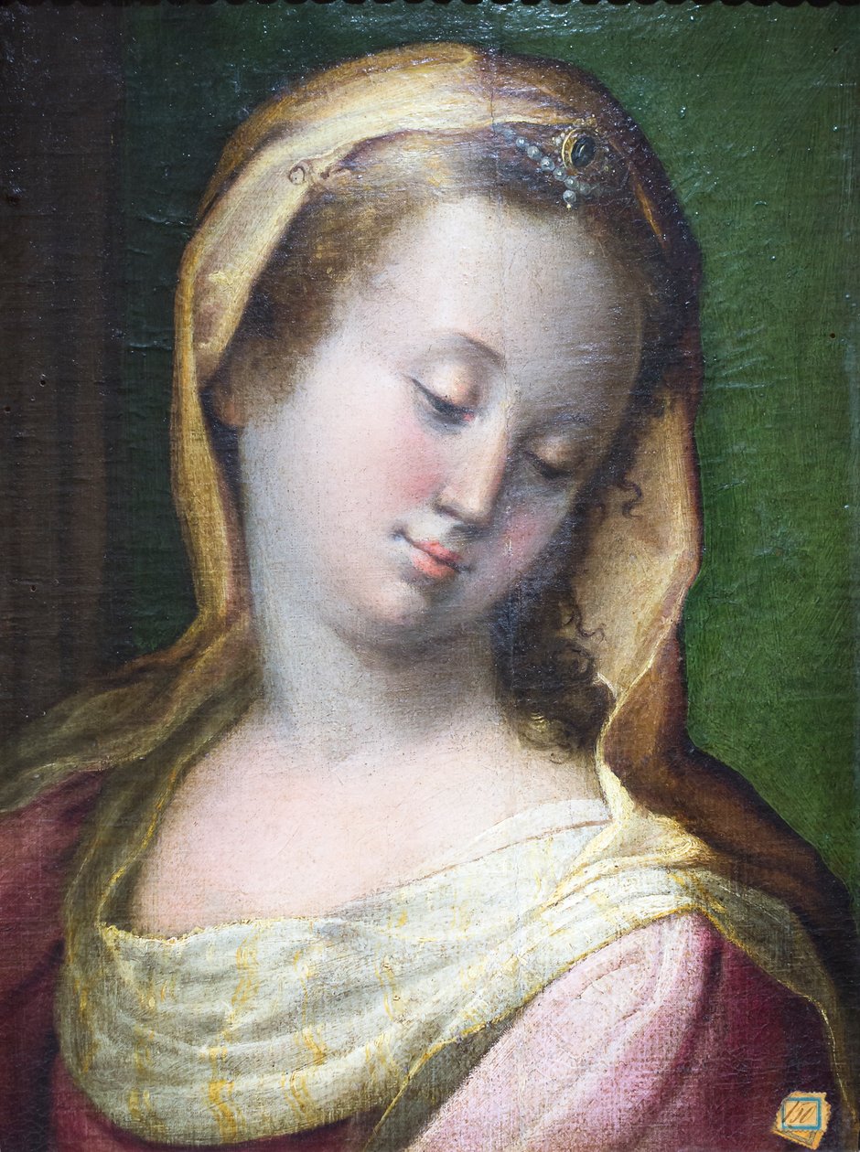 Madonnahoved (olie på lærred) af Francesco Longhi