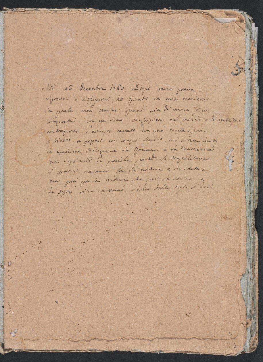 Verona Skitsebog: Inskription side 1, 1760. af Francesco Lorenzi