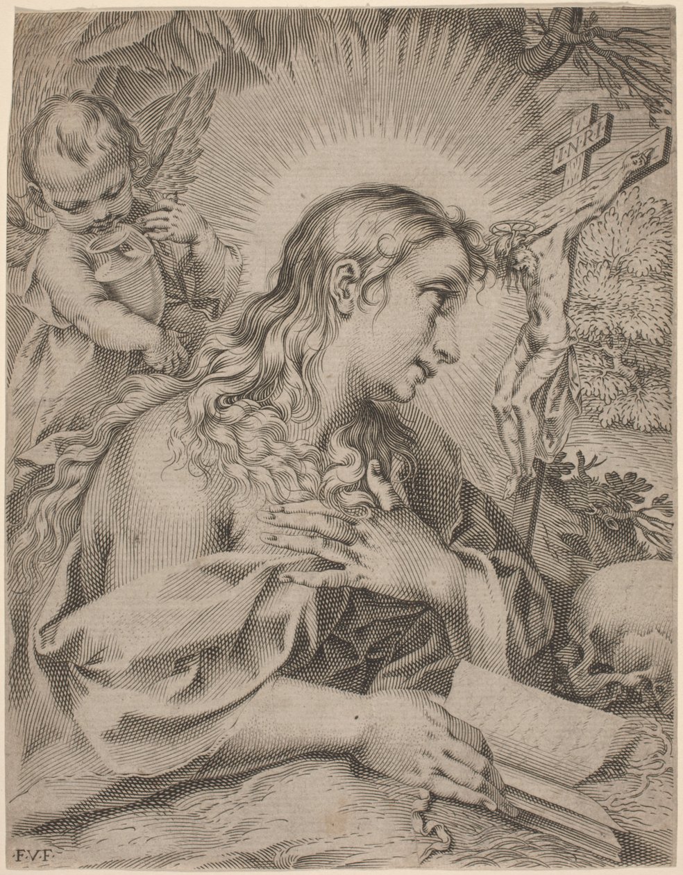 Den angrende Magdalene af Francesco Villamena after Francesco Vanni