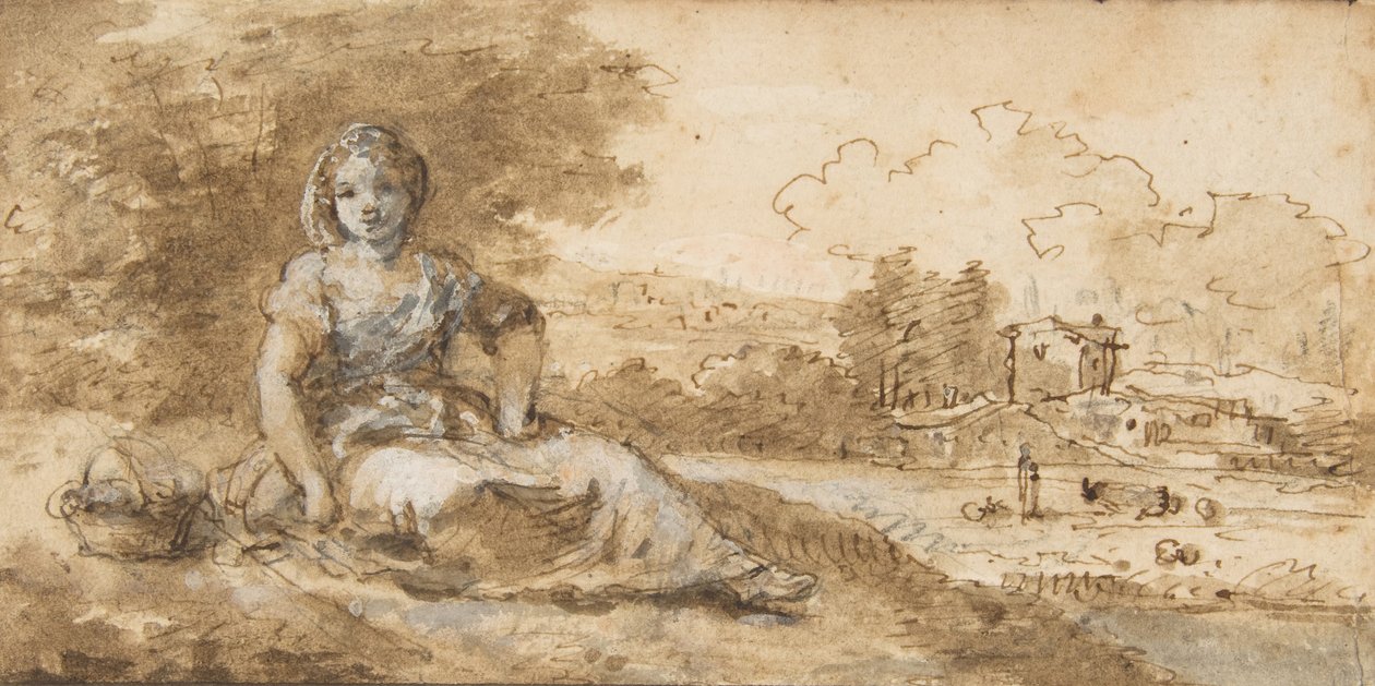 Siddende pige i et landskab, 1702-88. af Francesco Zuccarelli