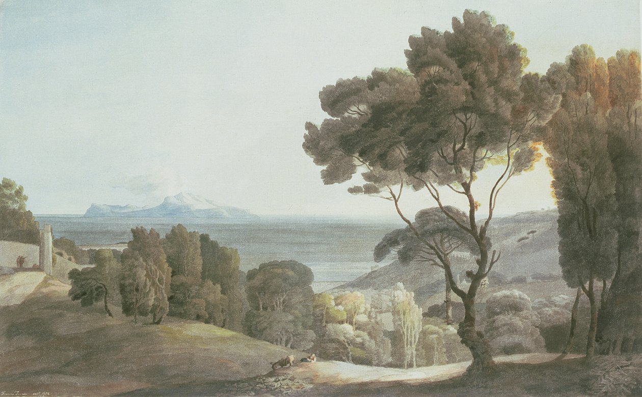 Italiensk landskab, udsigt over Capri, 1784 af Francis Towne