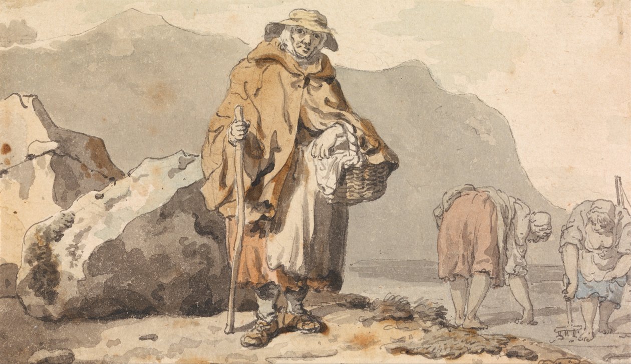 En gammel fiskerkvinde med to kvinder, der graver efter agn af Francis Wheatley