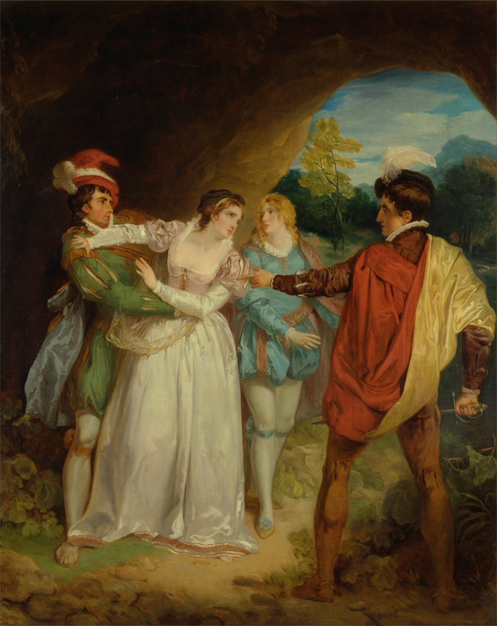 Valentine redder Sylvia fra Proteus, fra Shakespeares The Two Gentlemen of Verona, Act V, Sce ... af Francis Wheatley