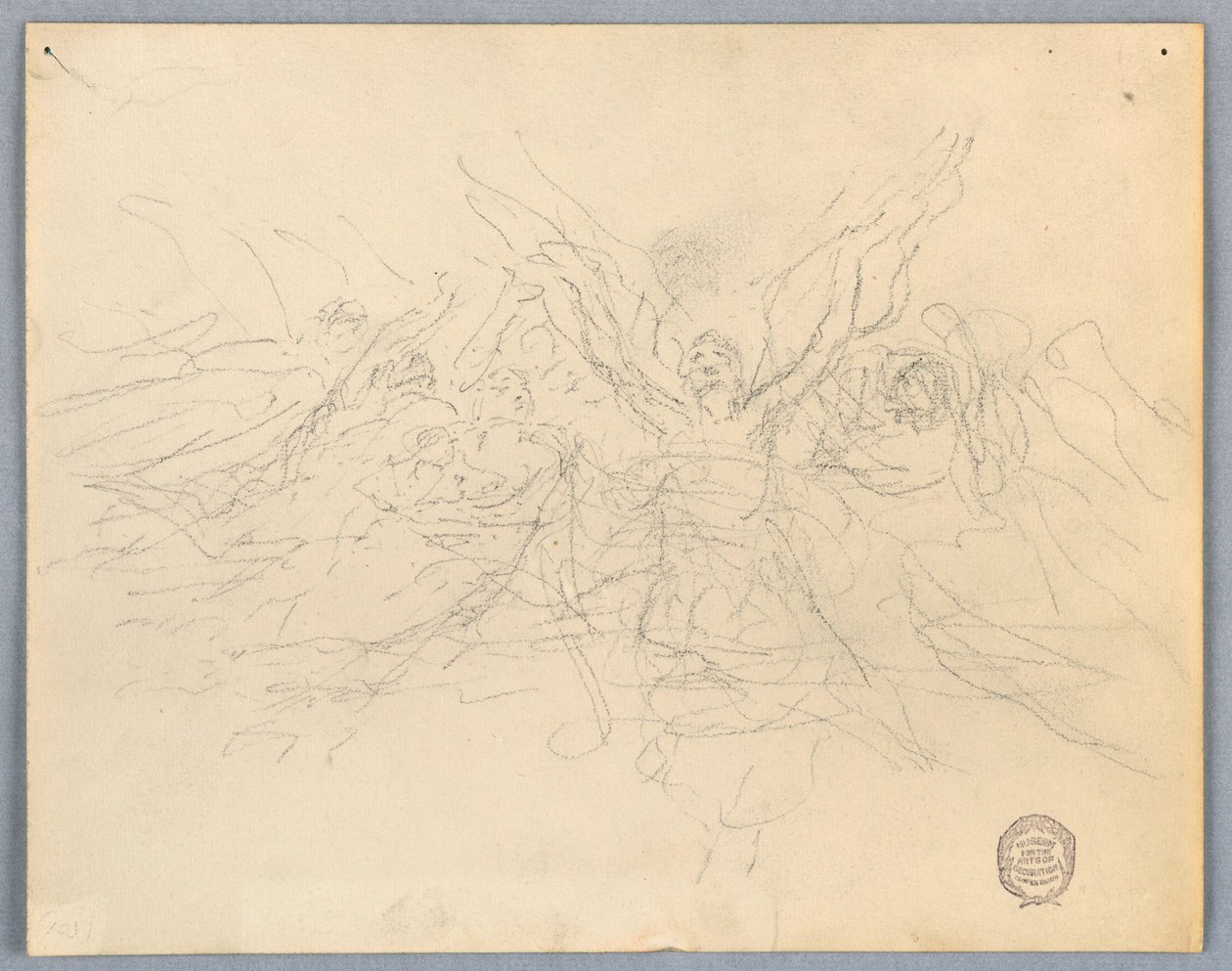 Skitse af tilbedende engle af Francis Augustus Lathrop