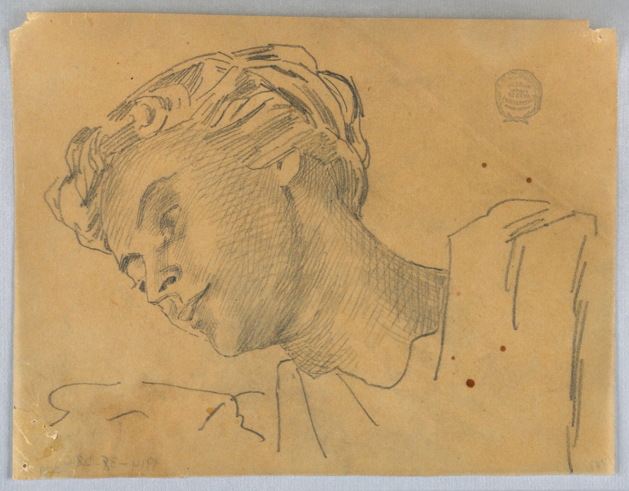 Skitse af en kvindes hoved af Francis Augustus Lathrop