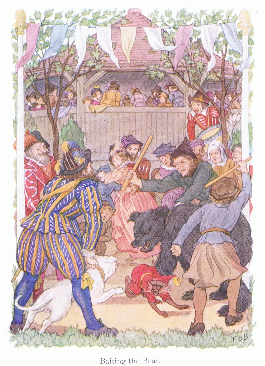 Baiting the bear (farvelitografi) af Francis Donkin Bedford