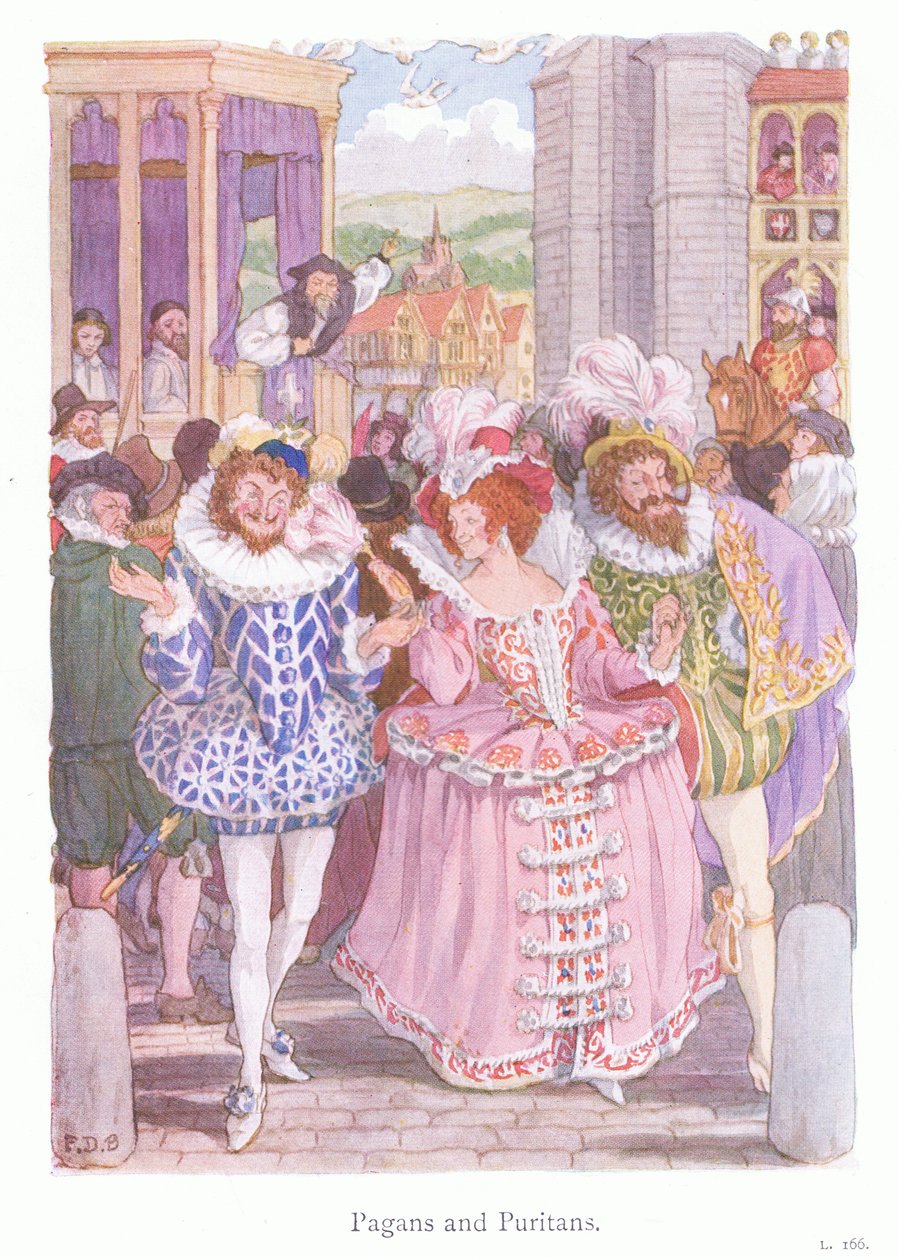 Hedninger og puritanere (farvelitografi) af Francis Donkin Bedford