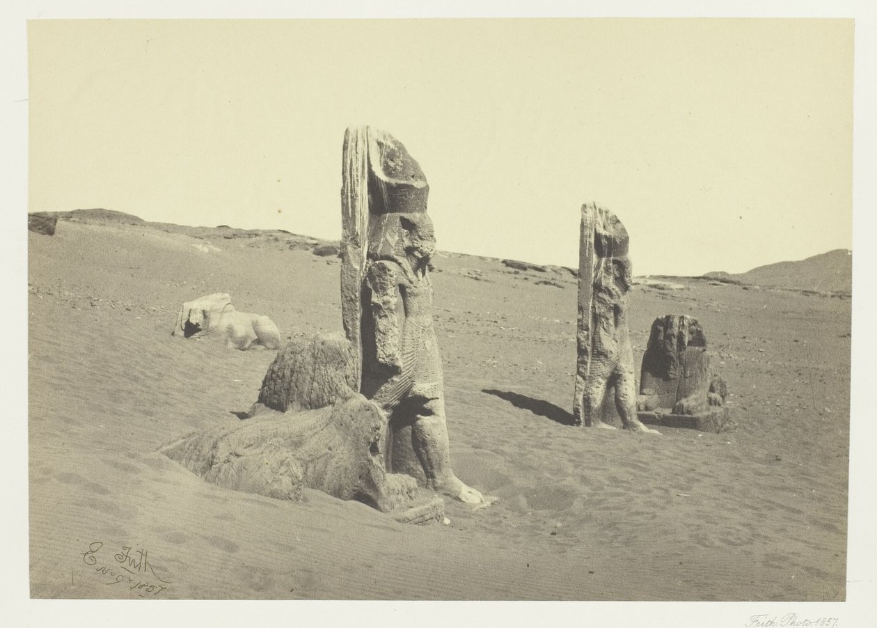 Kolosser og sphynx ved Wady Saboua, Nubien af Francis Frith