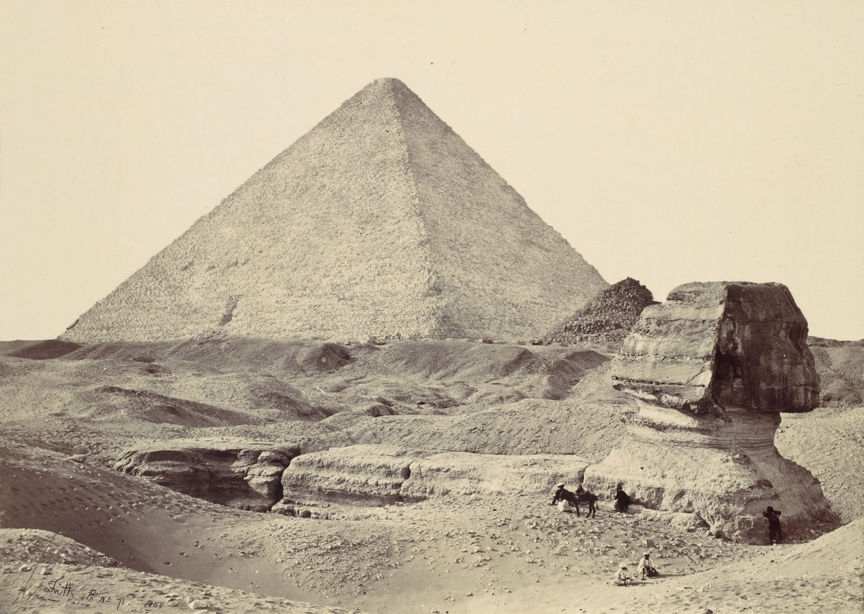 Sphynxen og den store pyramide, Geezeh, 1857. af Francis Frith