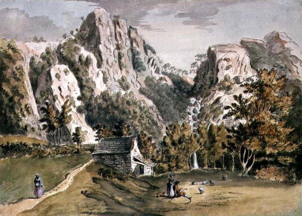 Vandfald ved Keswick, Cumberland af Francis Grose