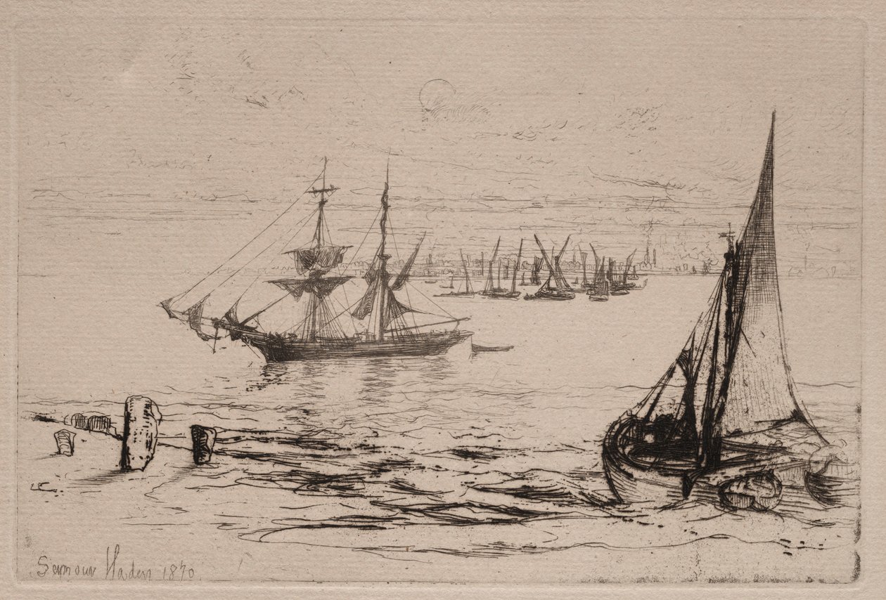 En brig ved anker, 1879. af Francis Seymour Haden