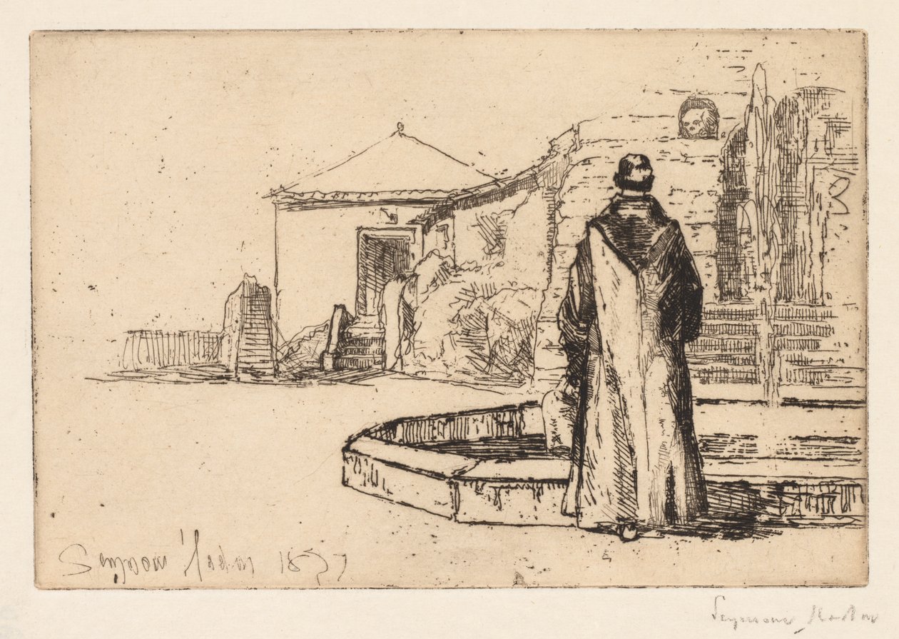 Munk ved en fontæne, 1877. af Francis Seymour Haden
