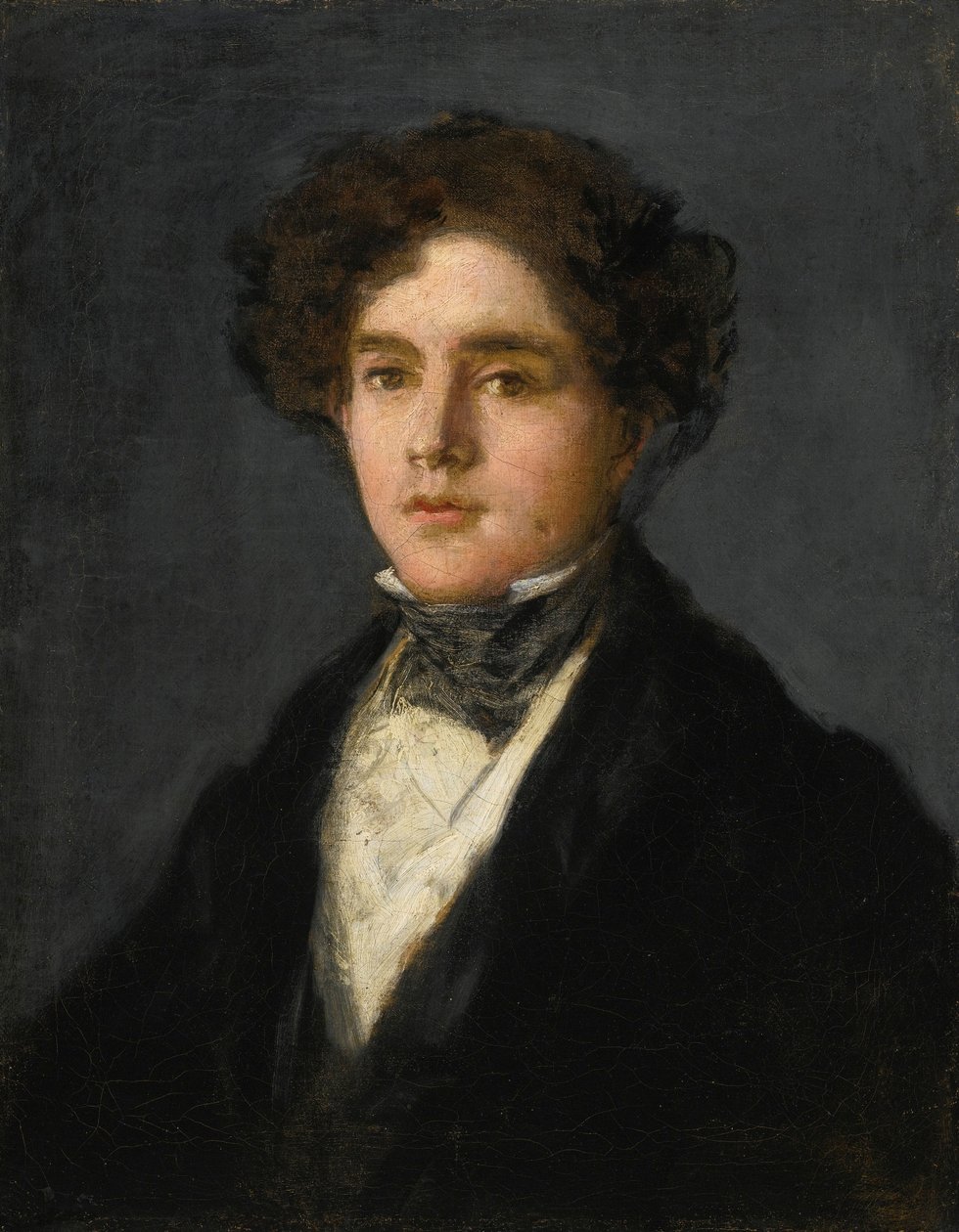 Portræt af kunstnerens barnebarn Mariano Goya iført sort frakke og sort lager af Francisco de Goya