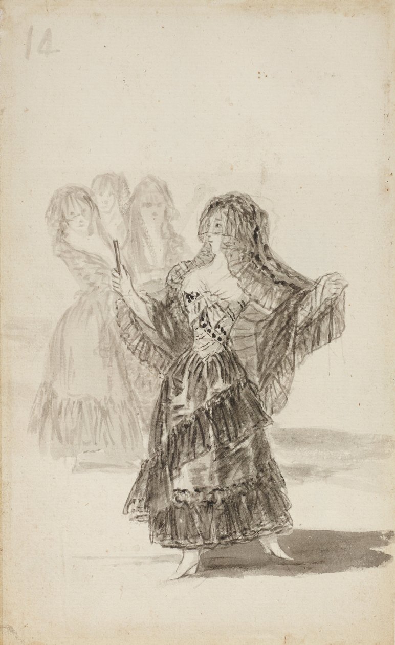 To Majas Embracing (recto); Maja Parading før tre andre (verso) af Francisco de Goya