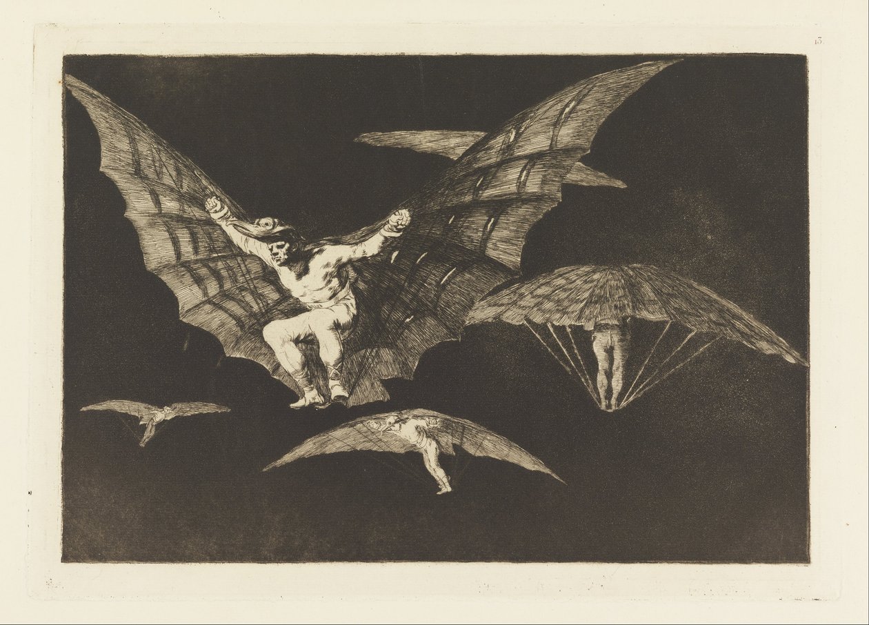 Flyvende måde, plade 13 i Ordsprogene af Francisco de Goya