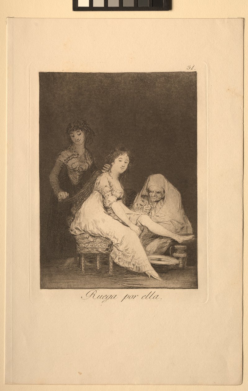 Caprichos: Hun beder for hende. af Francisco de Goya