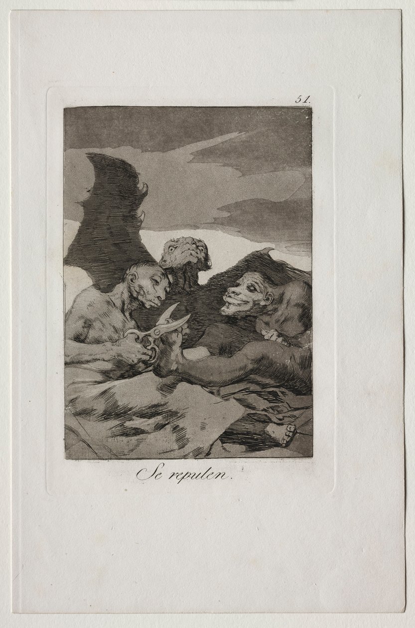 Caprichos: De pynter sig op. af Francisco de Goya