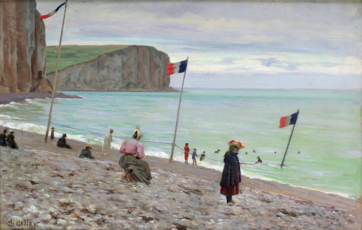 Strandscene ved Fecamp, Nordfrankrig af Francois Auguste Didier Clovis