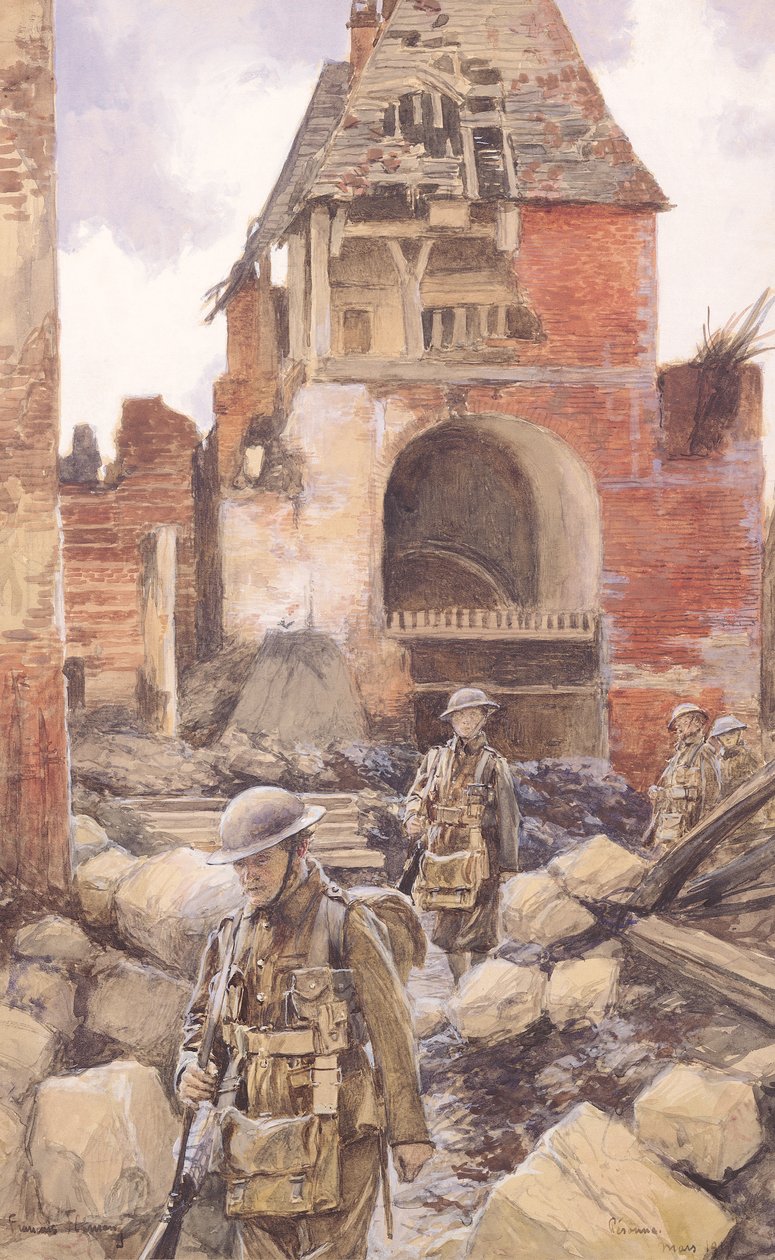 Britiske soldater i ruinerne af Peronne, 1917 af Francois Flameng