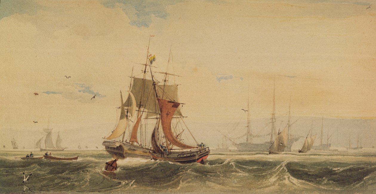 Forsendelse på Medway, Kent af Francois Louis Thomas Francia