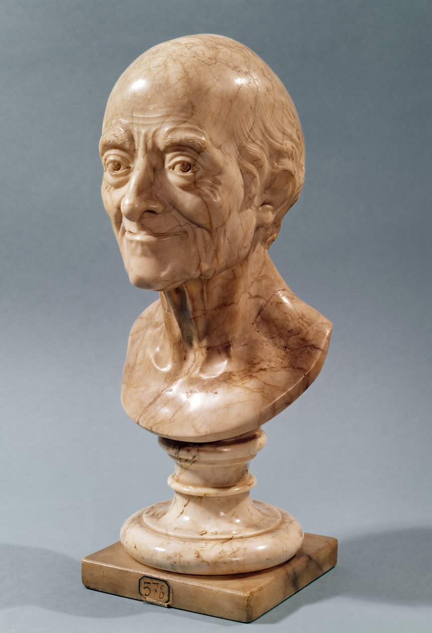 Buste af Voltaire (1694-1778) (marmor) af Francois Marie Rosset