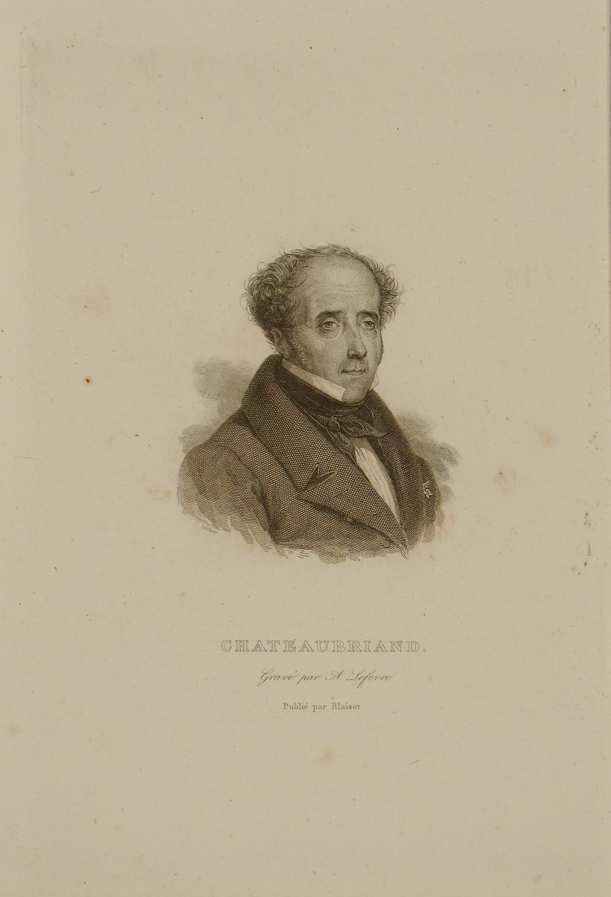 Portræt af Francois Rene (1768-1848) Vicomte de Chateaubriand af Francois Seraphin Delpech