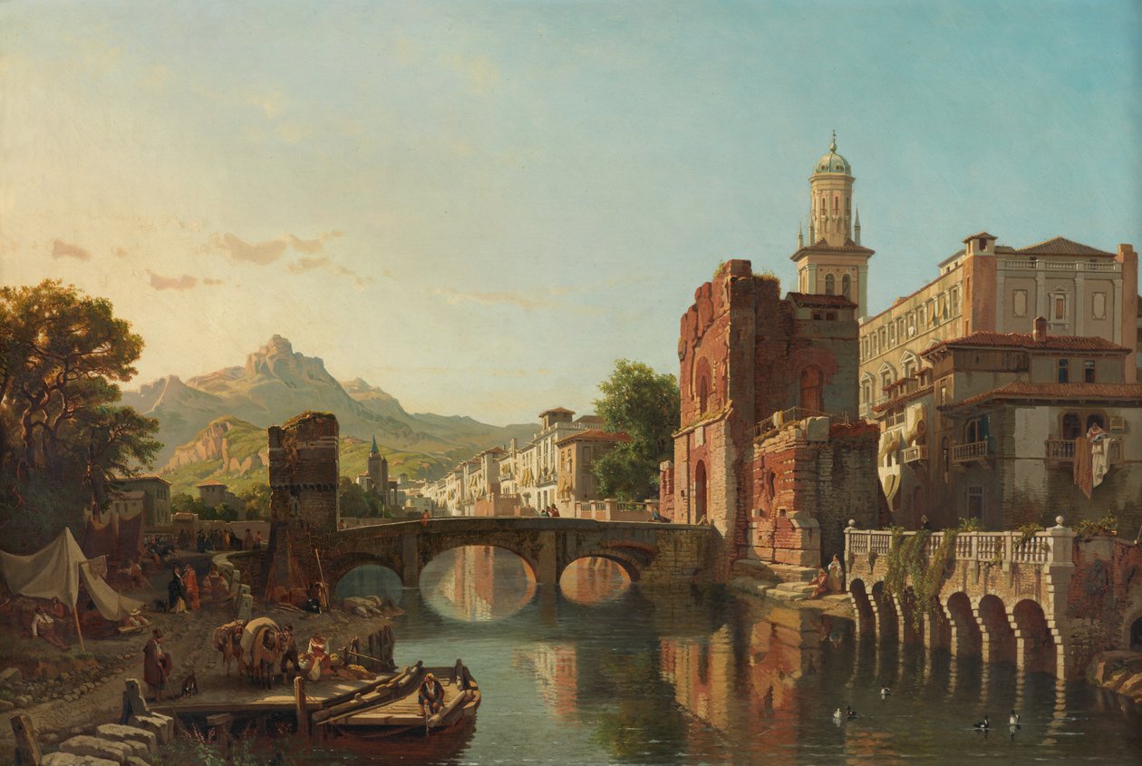 Bybillede i Spanien (olie på lærred) af Francois Antoine Bossuet