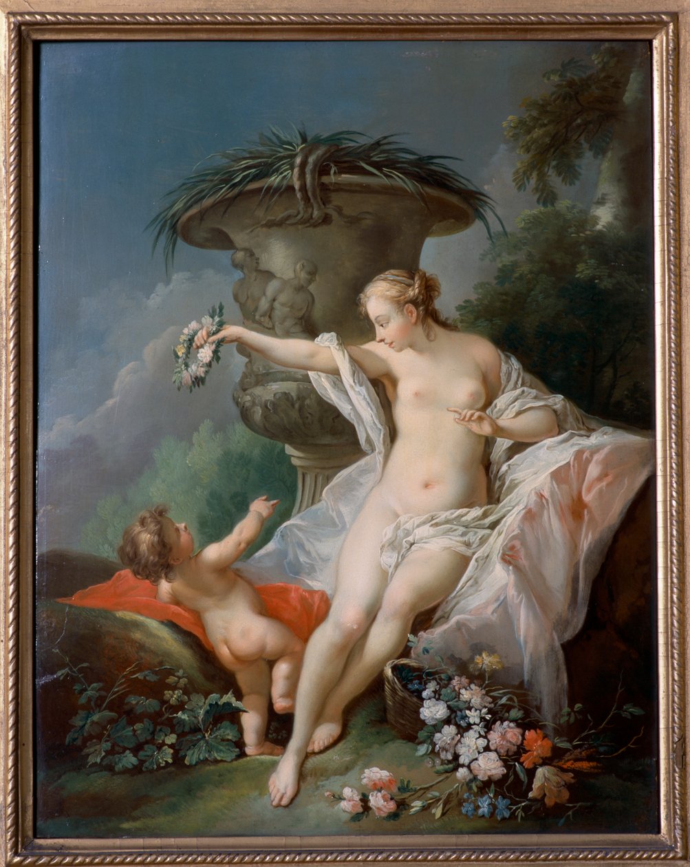 Venus og Amor (olie på lærred) af François Boucher