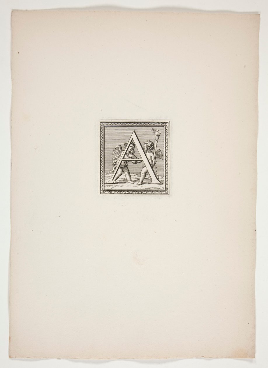 Et monogram med Putti af Francois Chauveau