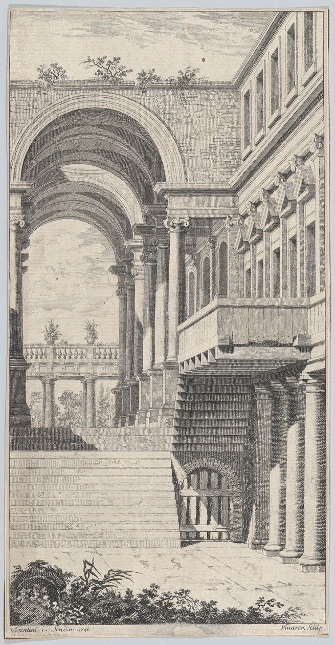 Arkitektonisk udsigt med en bue, 1740. af Francois Vivares