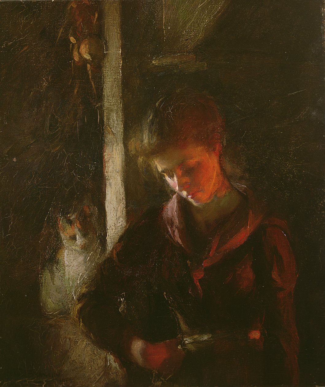 Ved pejsen af Frank Bramley