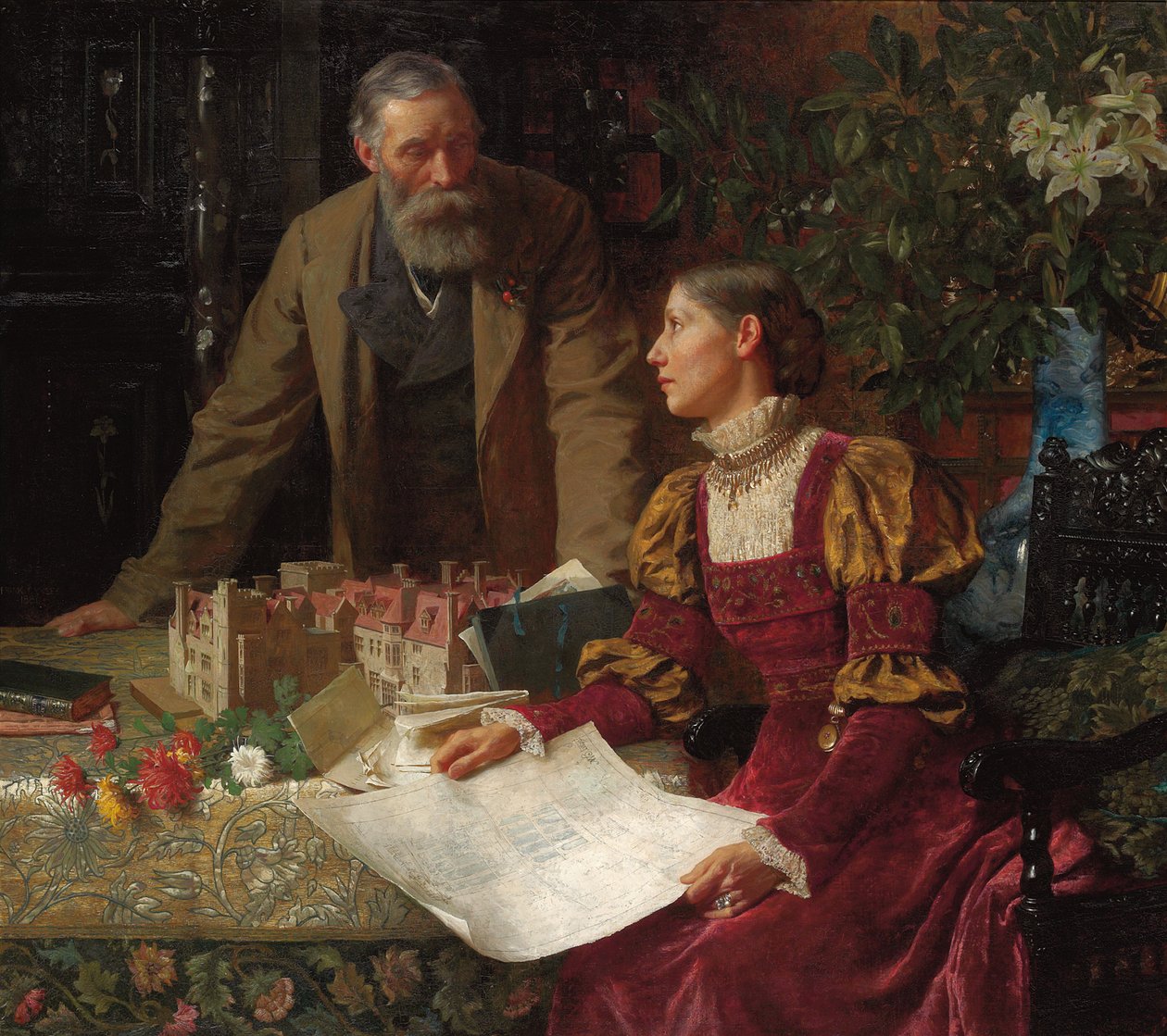 Husbyggerne, 1880 af Frank Dicksee