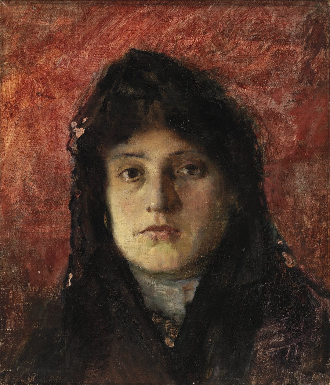 Hoved af en kvinde, ca. 1910. af Frank Edwin Scott